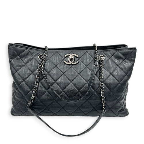CC Quilted Tote Bag Black in Caviar Leather, Ruthenium hardware