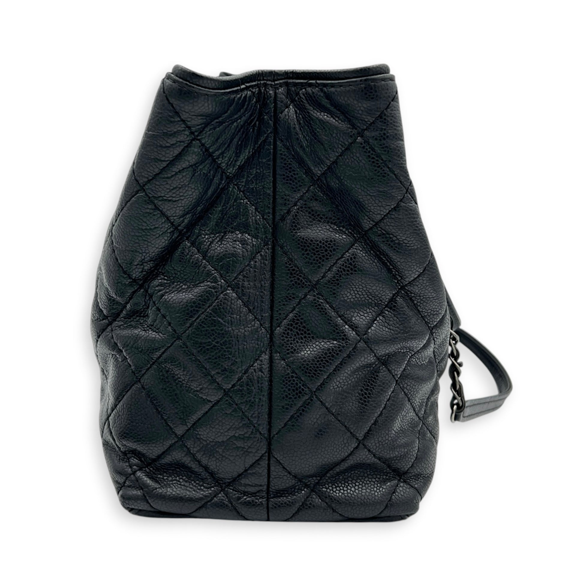 CC Quilted Tote Bag Black in Caviar Leather, Ruthenium hardware