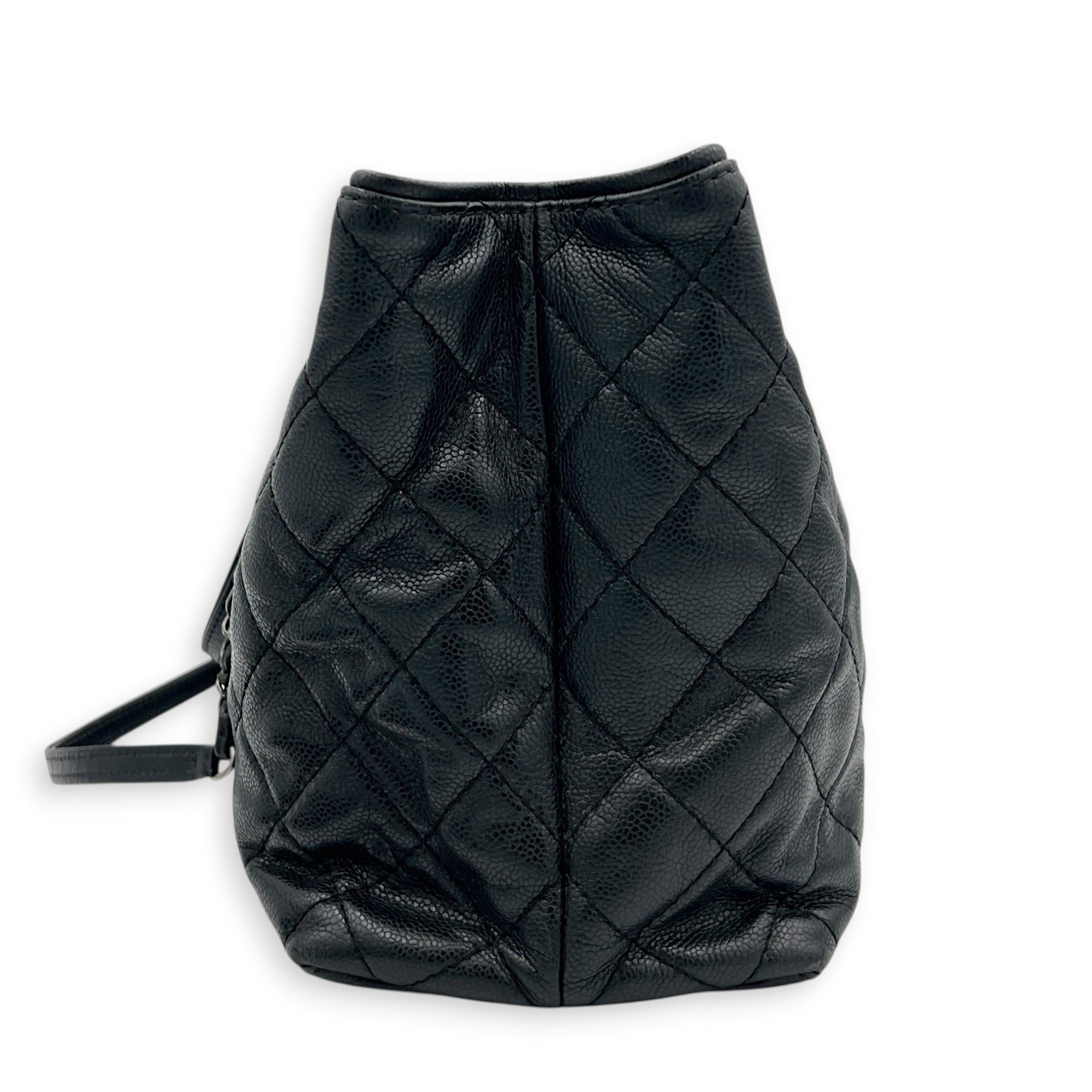 CC Quilted Tote Bag Black in Caviar Leather, Ruthenium hardware