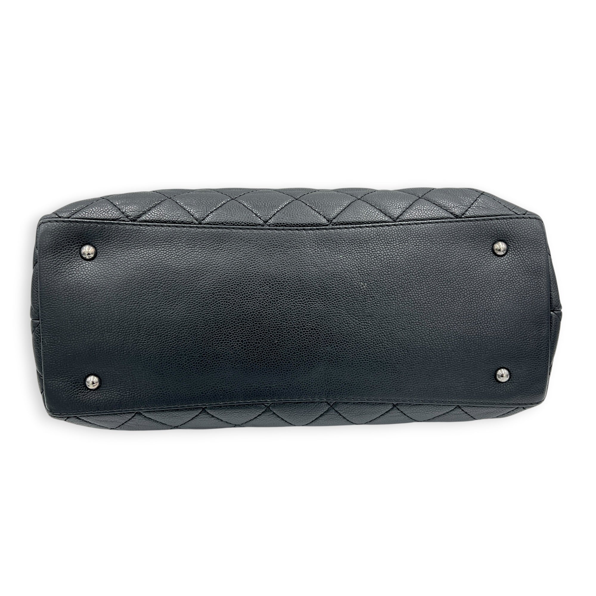 CC Quilted Tote Bag Black in Caviar Leather, Ruthenium hardware