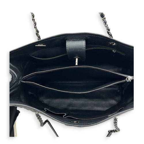 CC Quilted Tote Bag Black in Caviar Leather, Ruthenium hardware