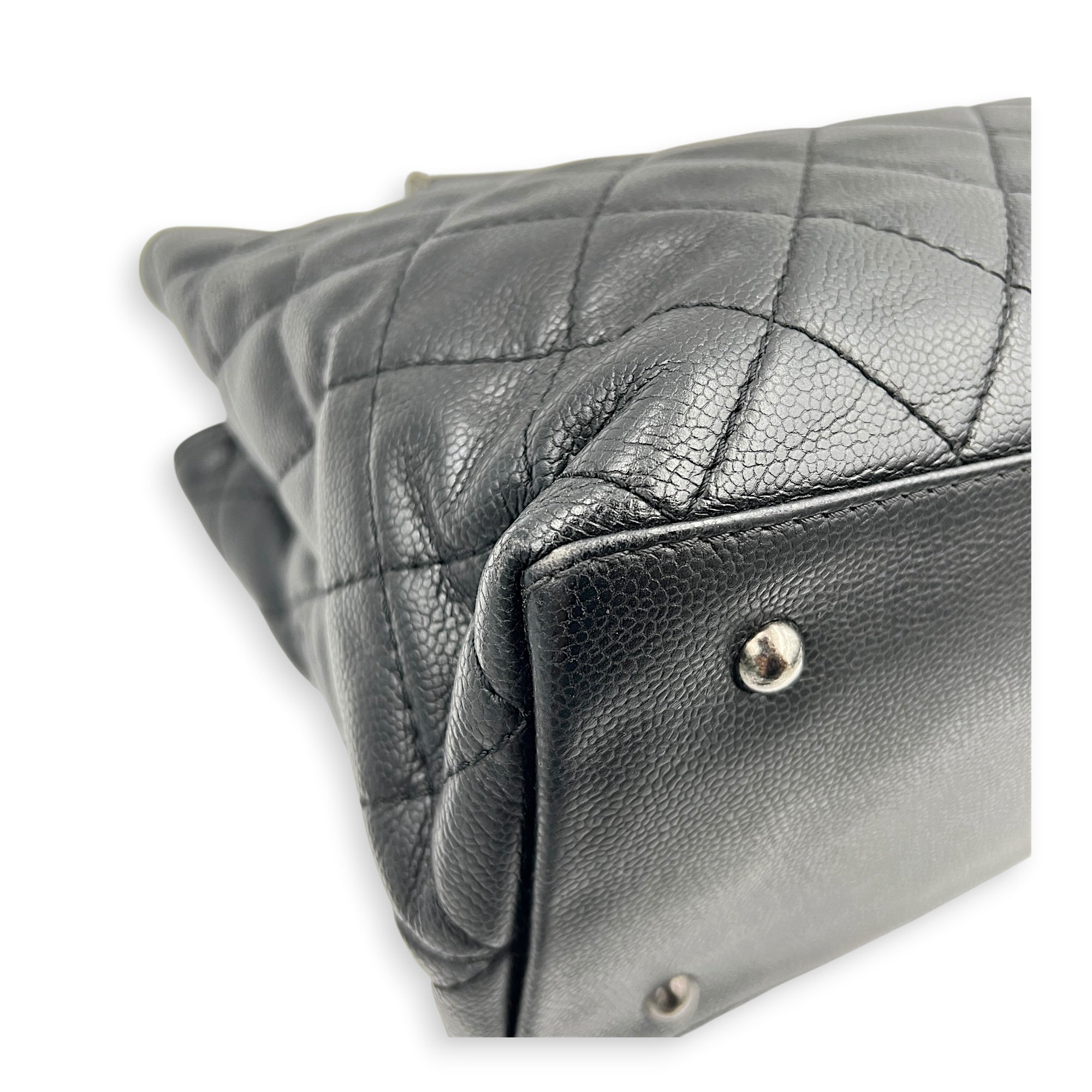 CC Quilted Tote Bag Black in Caviar Leather, Ruthenium hardware