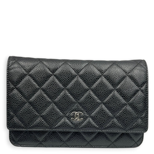 Classic Wallet On Chain Black in Caviar Leather, Silver hardware