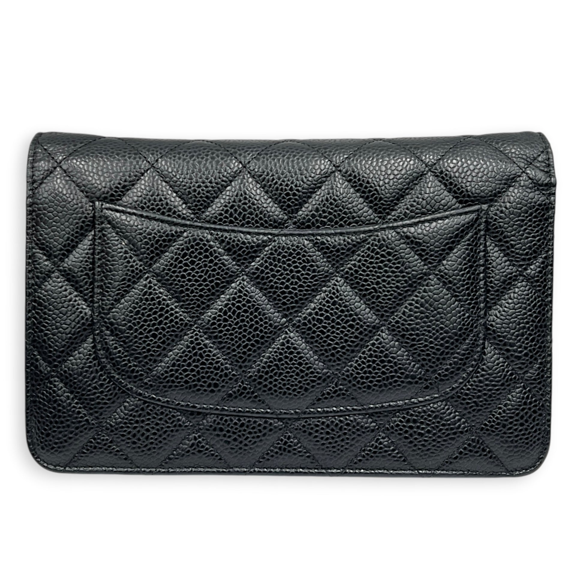 Classic Wallet On Chain Black in Caviar Leather, Silver hardware