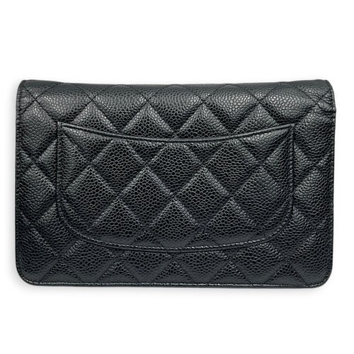 Classic Wallet On Chain Black in Caviar Leather, Silver hardware
