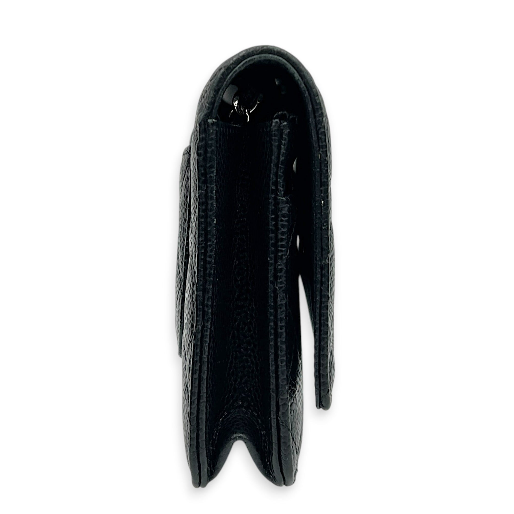 Classic Wallet On Chain Black in Caviar Leather, Silver hardware
