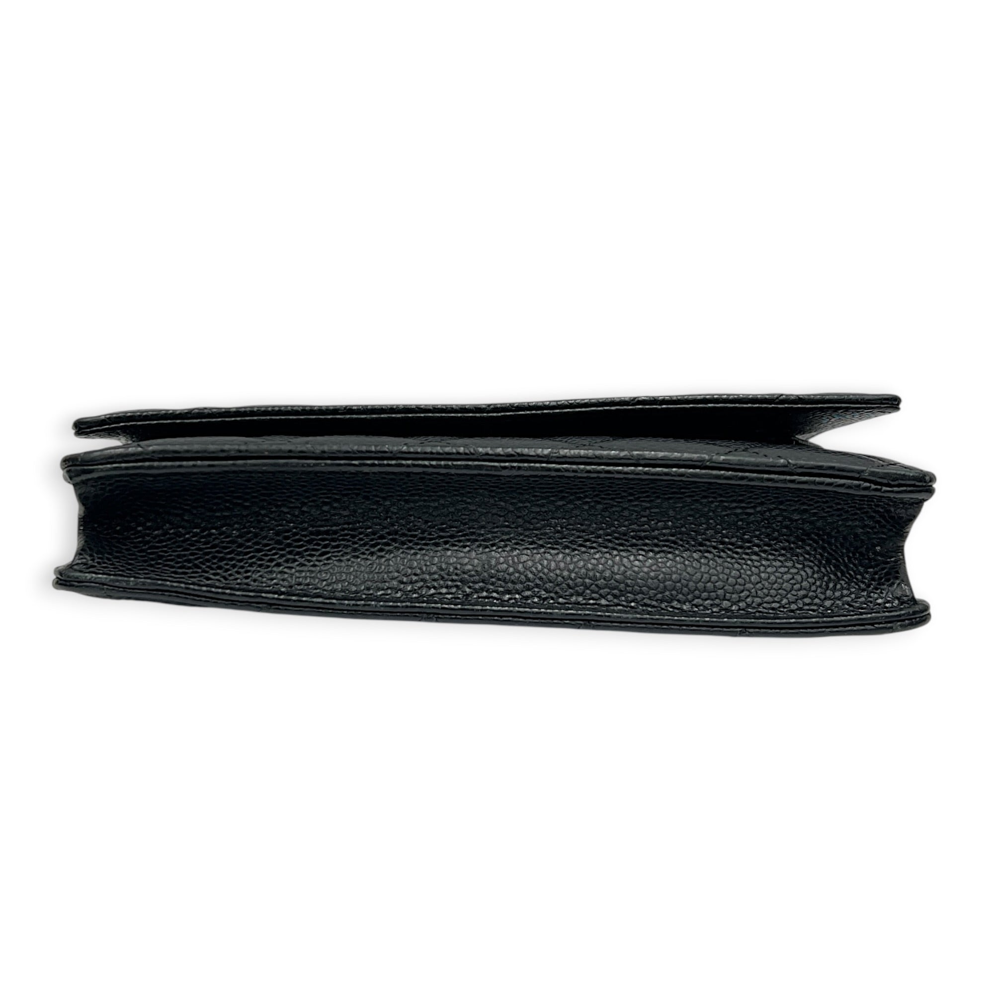 Classic Wallet On Chain Black in Caviar Leather, Silver hardware