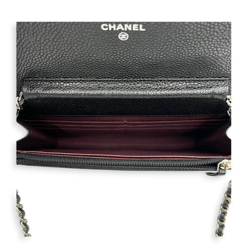 Classic Wallet On Chain Black in Caviar Leather, Silver hardware