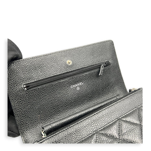 Classic Wallet On Chain Black in Caviar Leather, Silver hardware