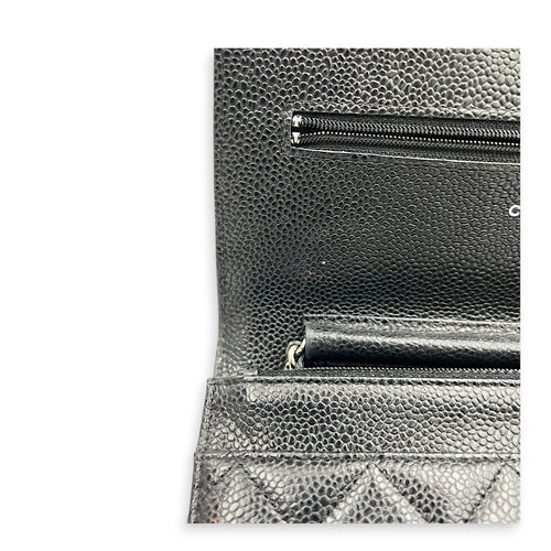 Classic Wallet On Chain Black in Caviar Leather, Silver hardware
