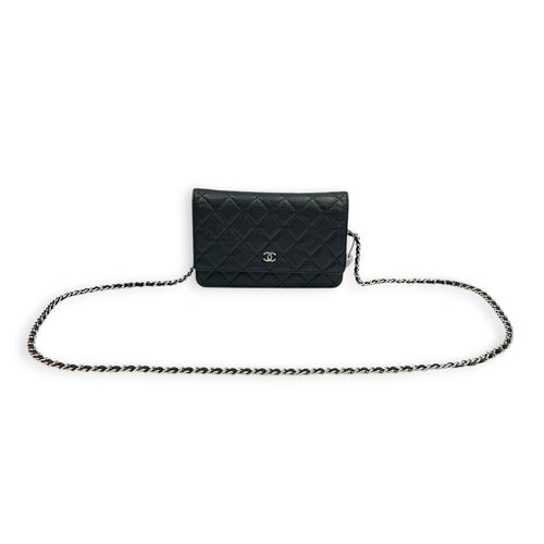 Classic Wallet On Chain Black in Caviar Leather, Silver hardware