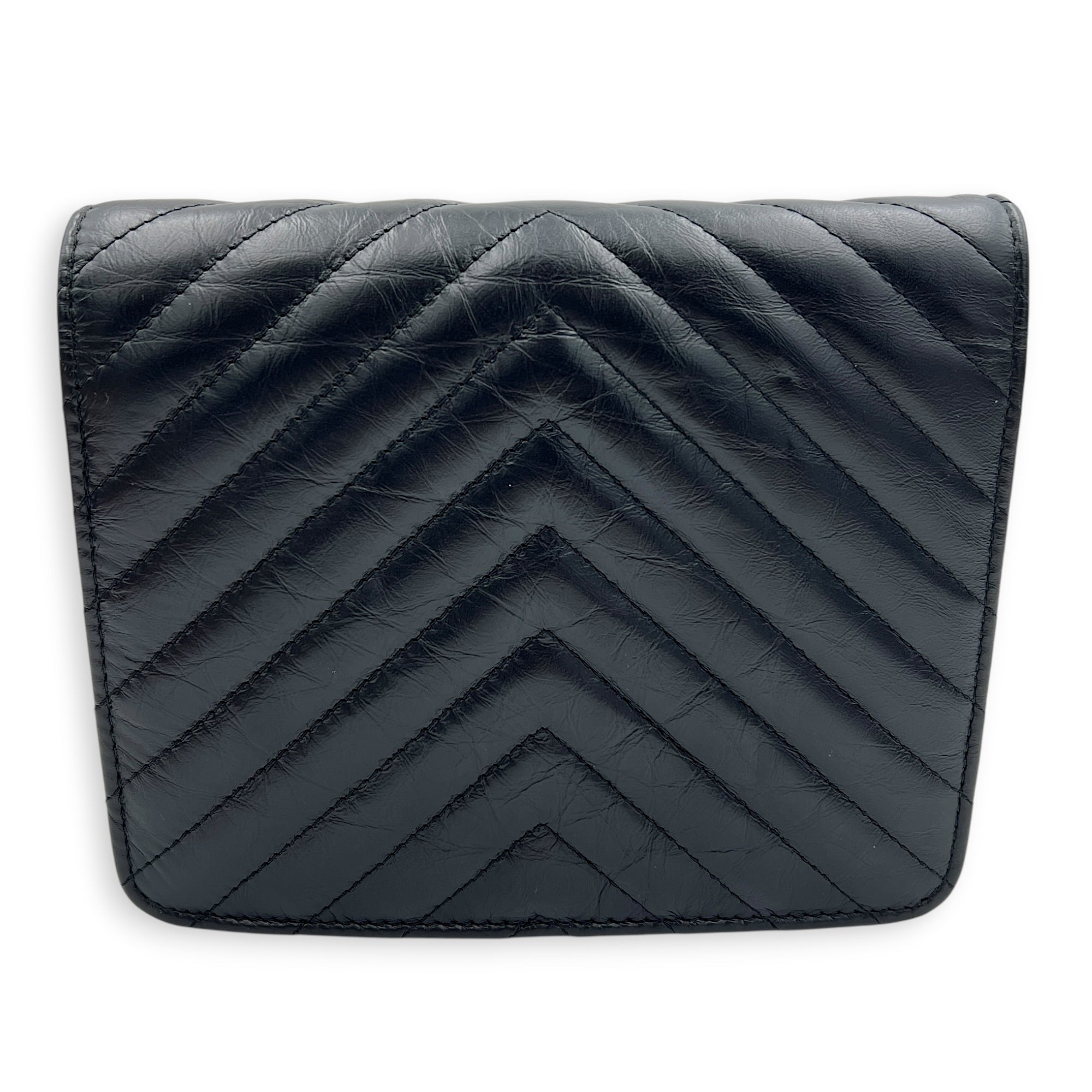 2.55 Wallet On Chain Black in Calfskin, Black hardware