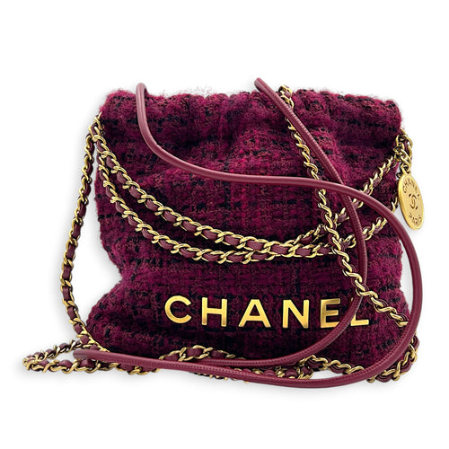 22 Tote Shoulder Bag Purple in Tweed, Gold hardware