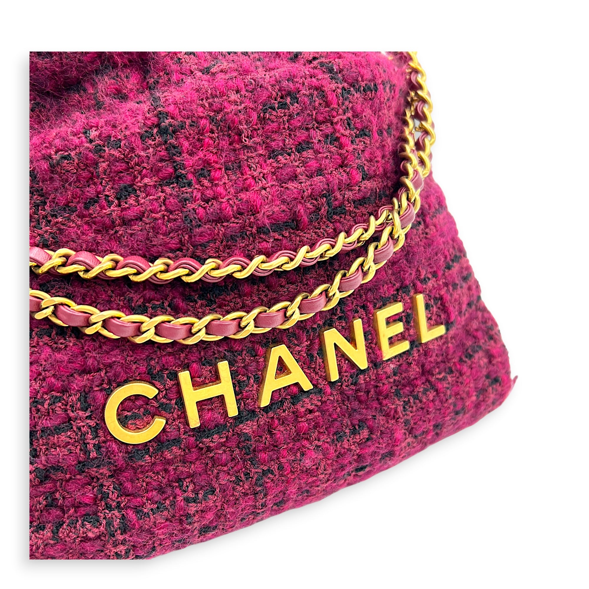 22 Tote Shoulder Bag Purple in Tweed, Gold hardware