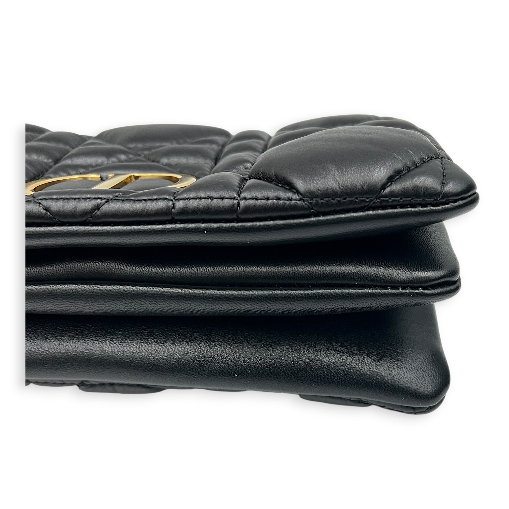 Caro Shoulder Bag Mini Black in Calfskin, Gold hardware