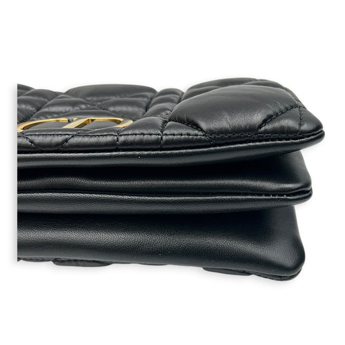 Caro Shoulder Bag Mini Black in Calfskin, Gold hardware