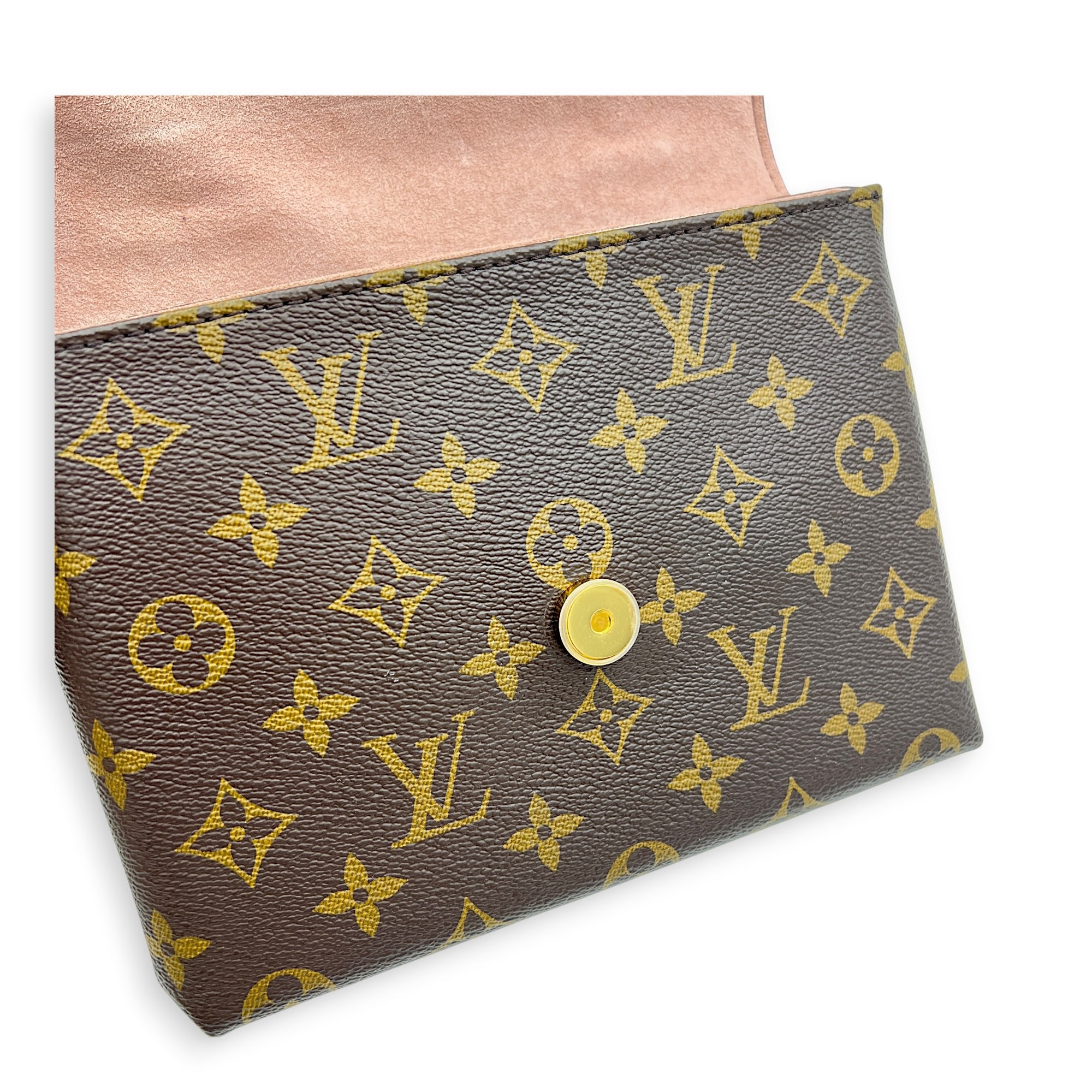Locky Top Handle Bag Brown in Monogram Coated Canvas, Gold hardware