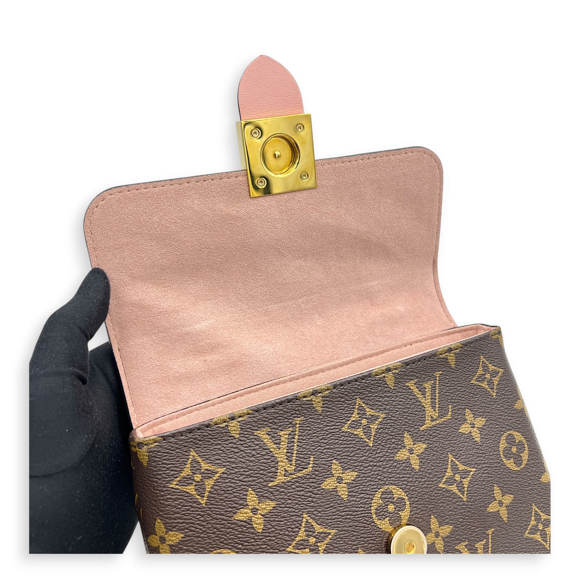 Locky Top Handle Bag Brown in Monogram Coated Canvas, Gold hardware
