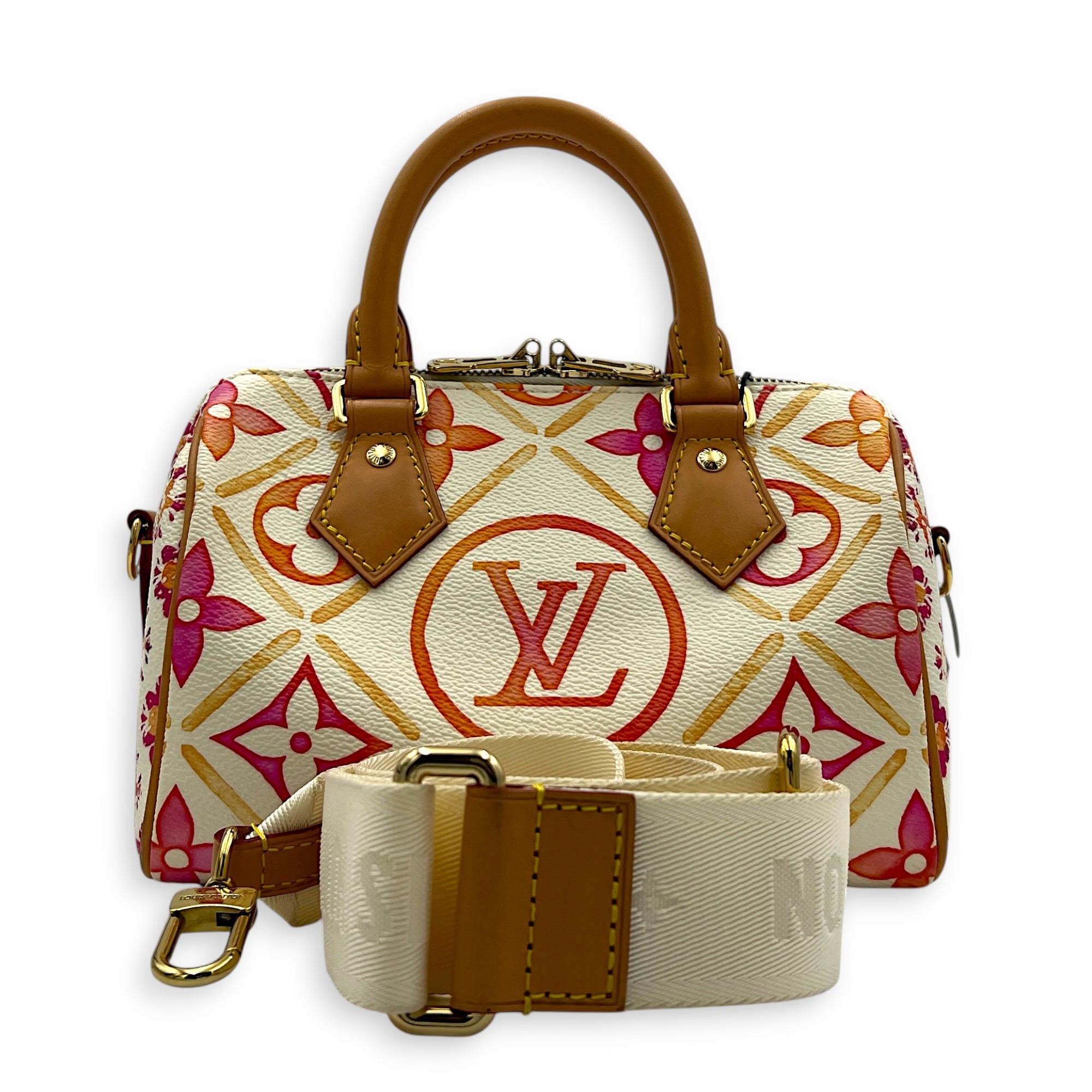 Speedy Bandouliere Top Handle Bag 20 By The Pool in Monogram Coated Canvas, Gold hardware