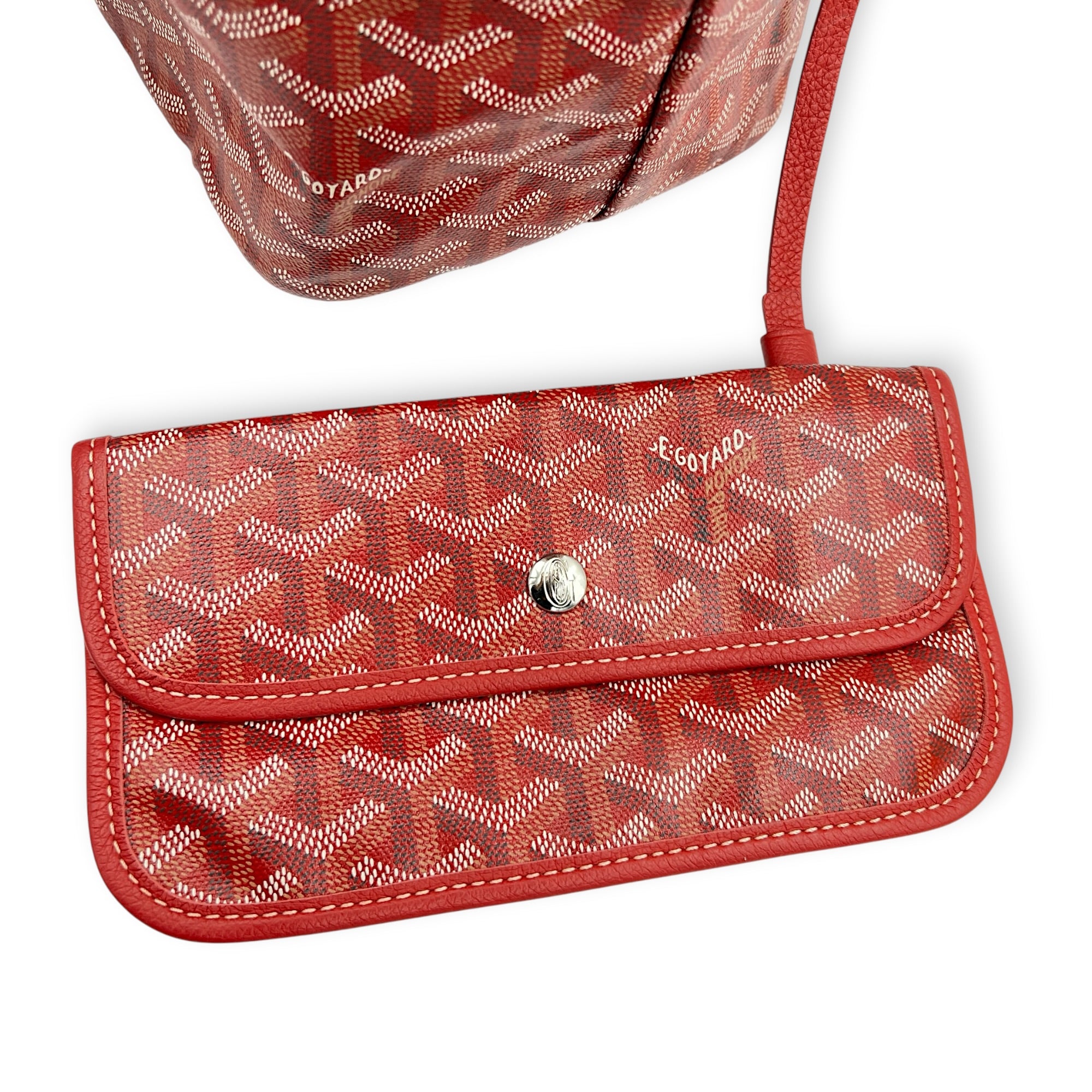 Saint Louis PM Red Tote Bag in Coated Canvas, Silver hardware