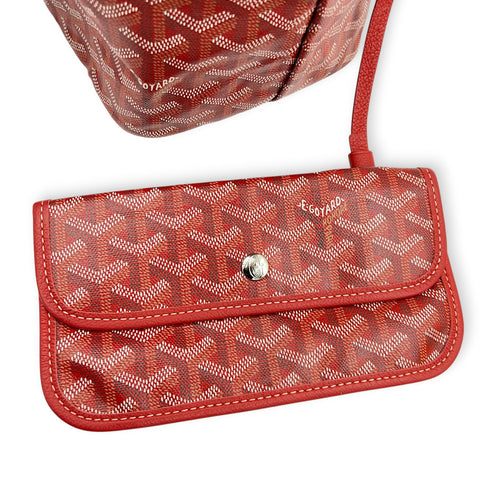 Saint Louis PM Red Tote Bag in Coated Canvas, Silver hardware