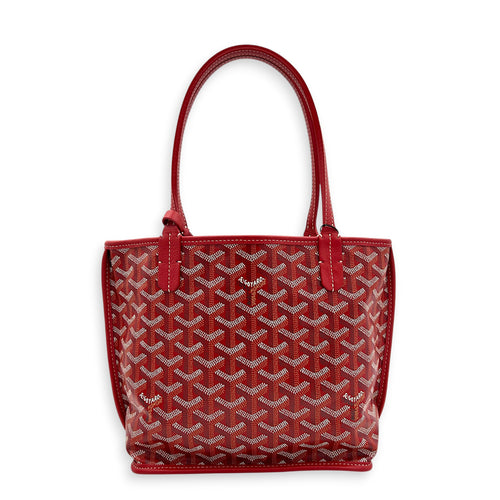 Anjou Top Handle Bag Red in Coated Canvas, Silver hardware