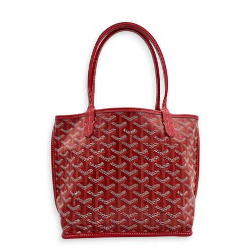 Anjou Top Handle Bag Red in Coated Canvas, Silver hardware