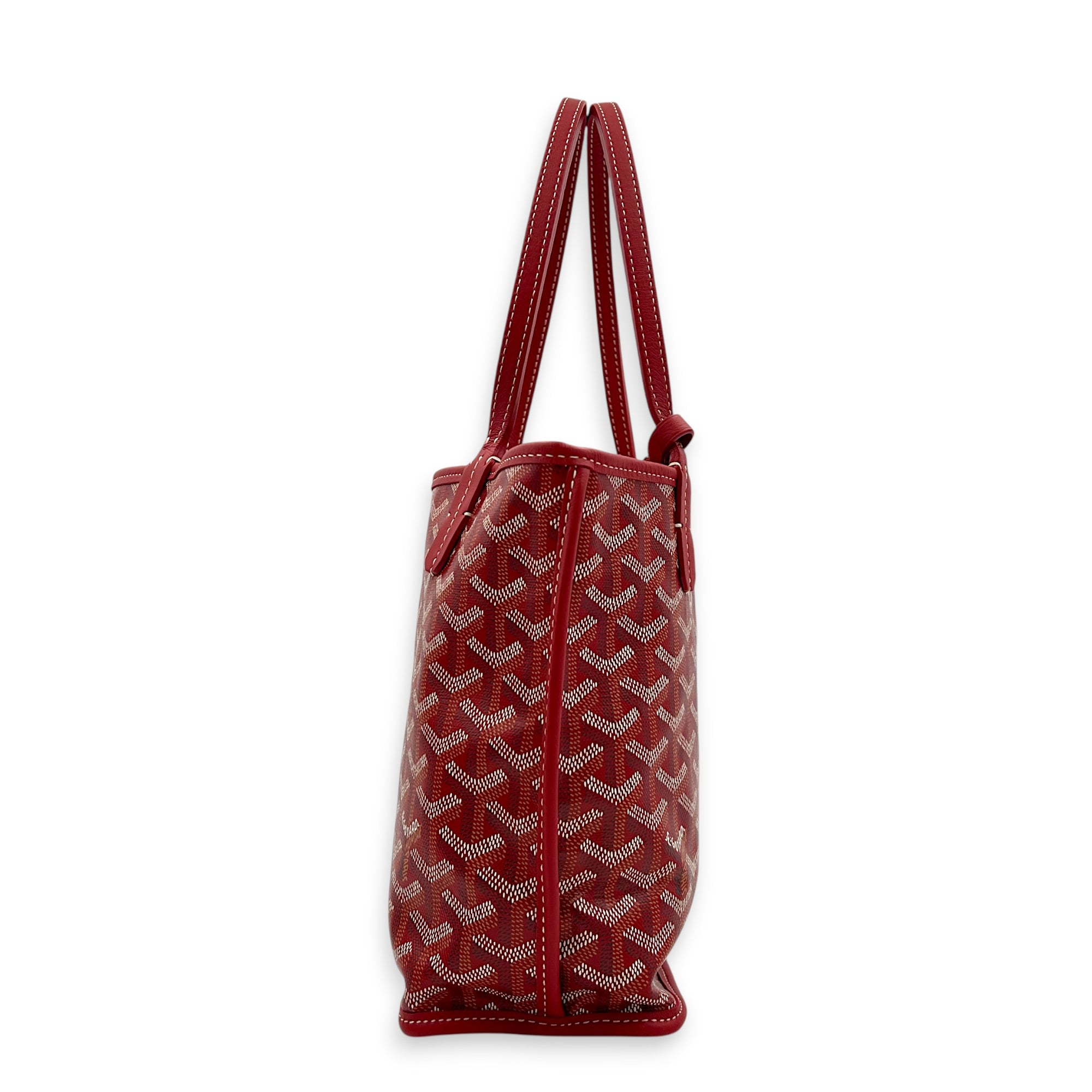 Anjou Top Handle Bag Red in Coated Canvas, Silver hardware