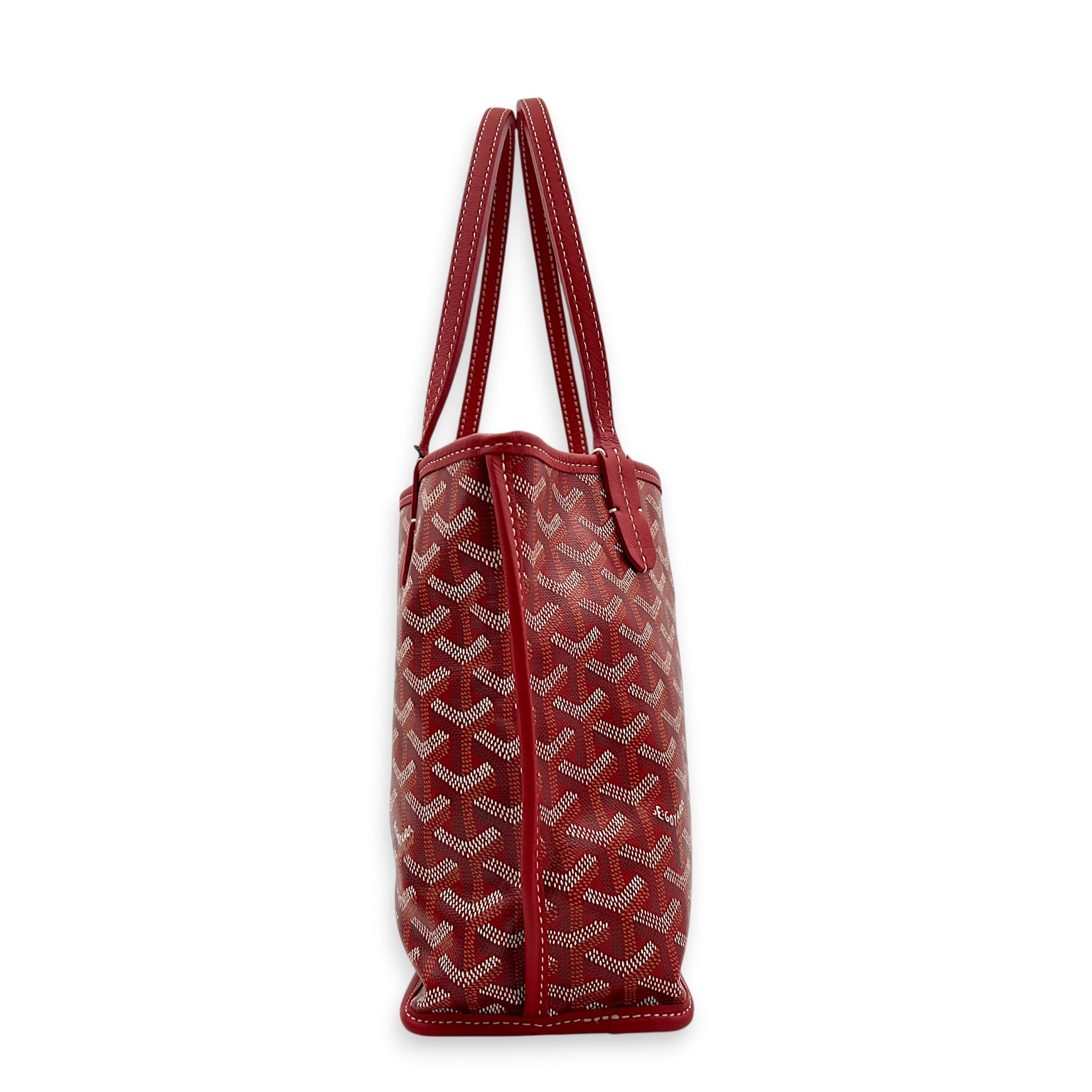 Anjou Top Handle Bag Red in Coated Canvas, Silver hardware