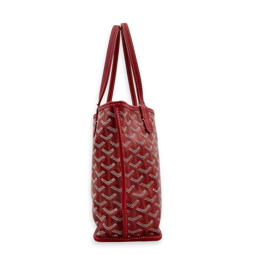 Anjou Top Handle Bag Red in Coated Canvas, Silver hardware