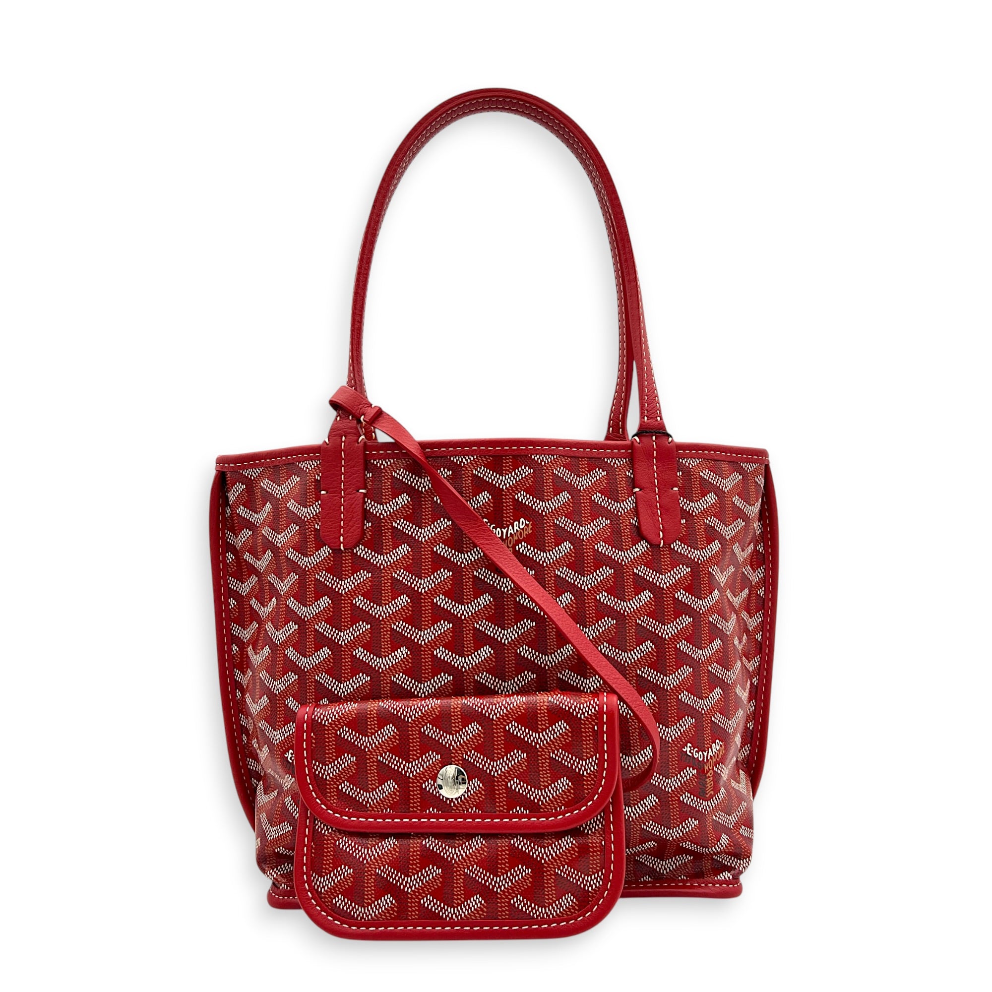 Anjou Top Handle Bag Red in Coated Canvas, Silver hardware