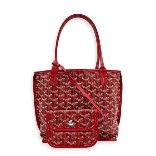 Anjou Top Handle Bag Red in Coated Canvas, Silver hardware