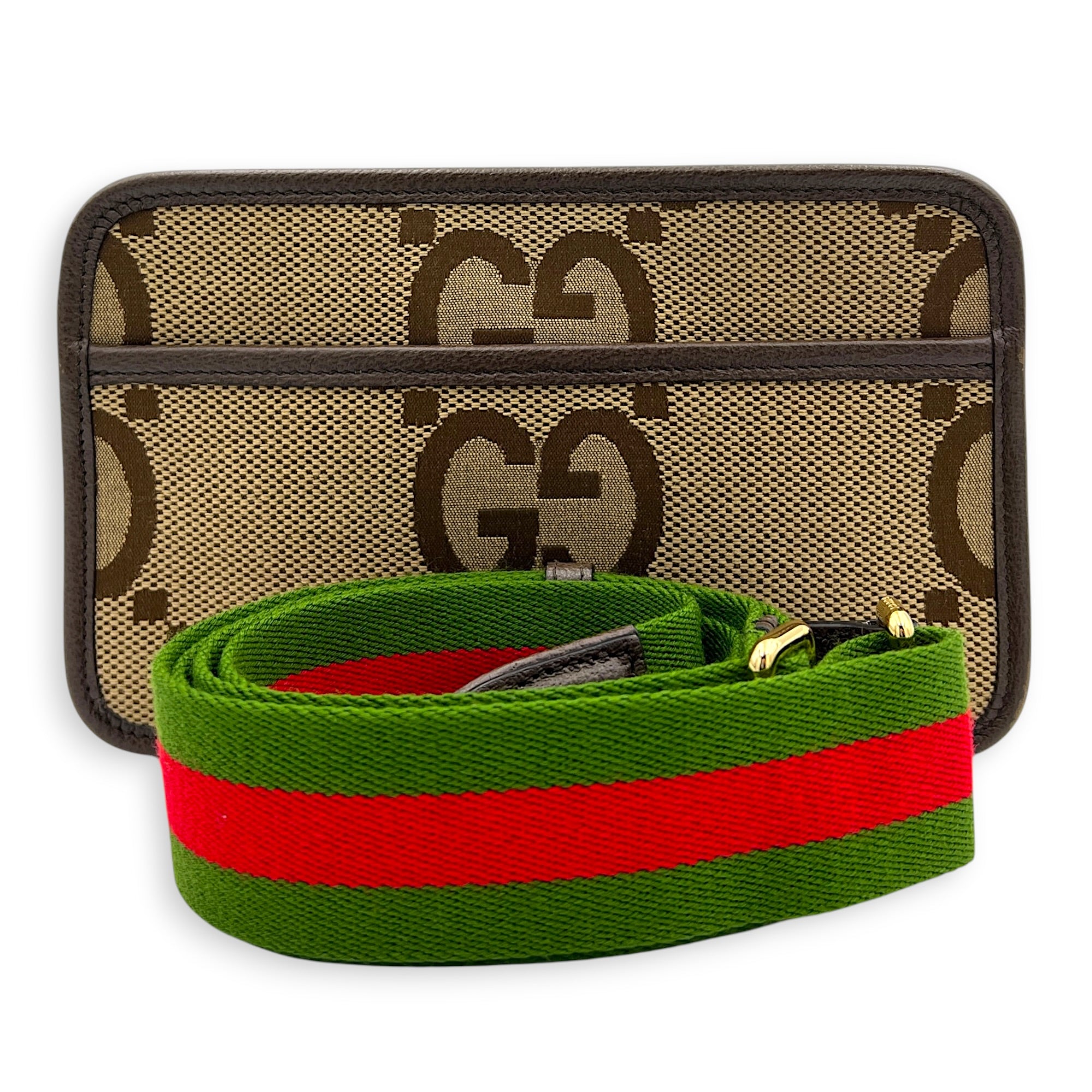 GG Jumbo Camera Shoulder Bag Brown in Canvas, Gold hardware