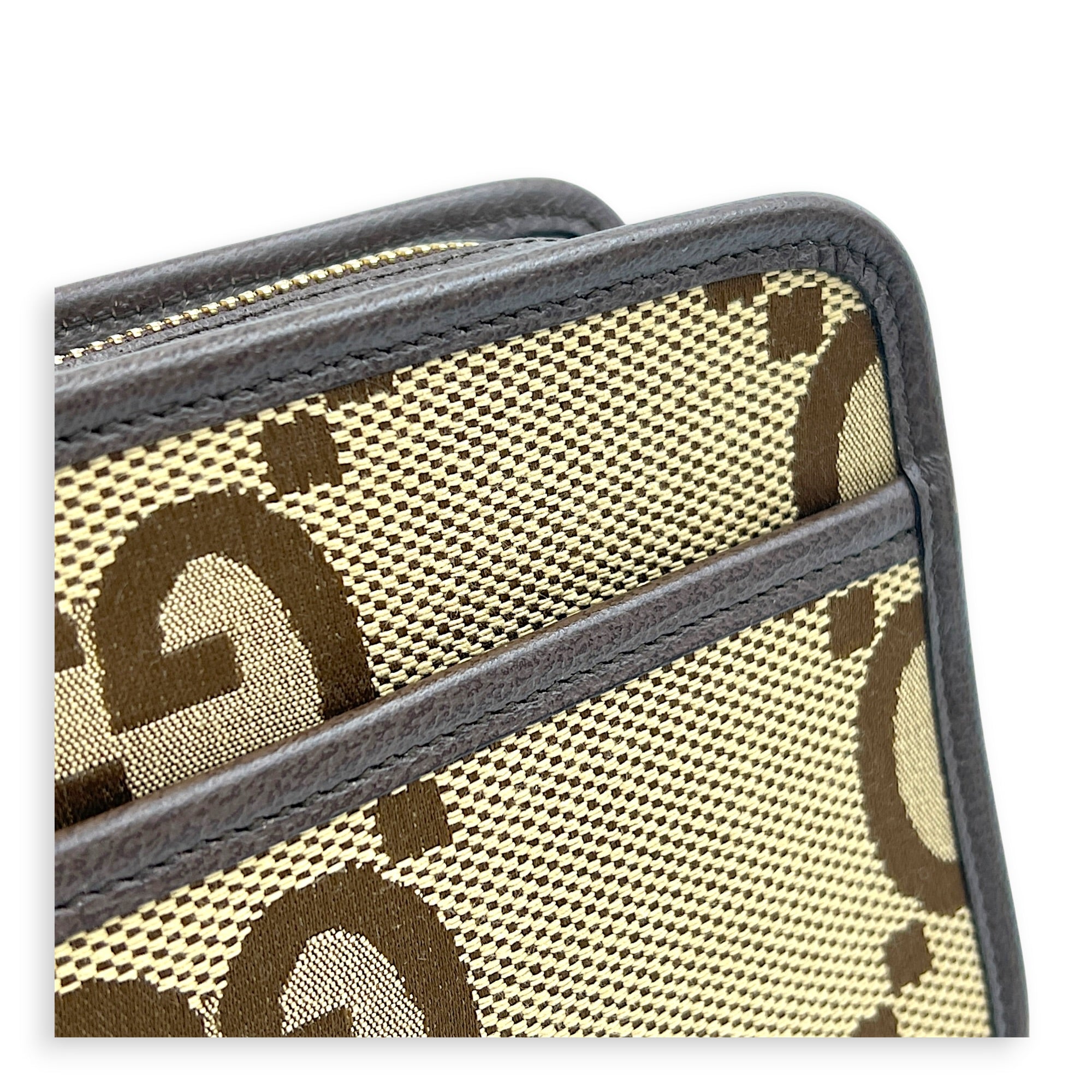 GG Jumbo Camera Shoulder Bag Brown in Canvas, Gold hardware