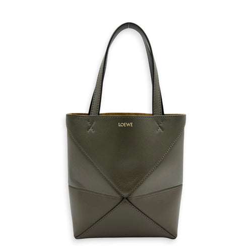 Puzzle Fold Tote Bag Mini Green in Calfskin, Gold hardware