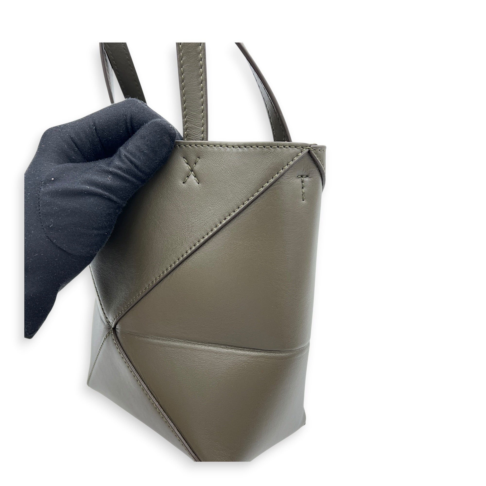 Puzzle Fold Tote Bag Mini Green in Calfskin, Gold hardware