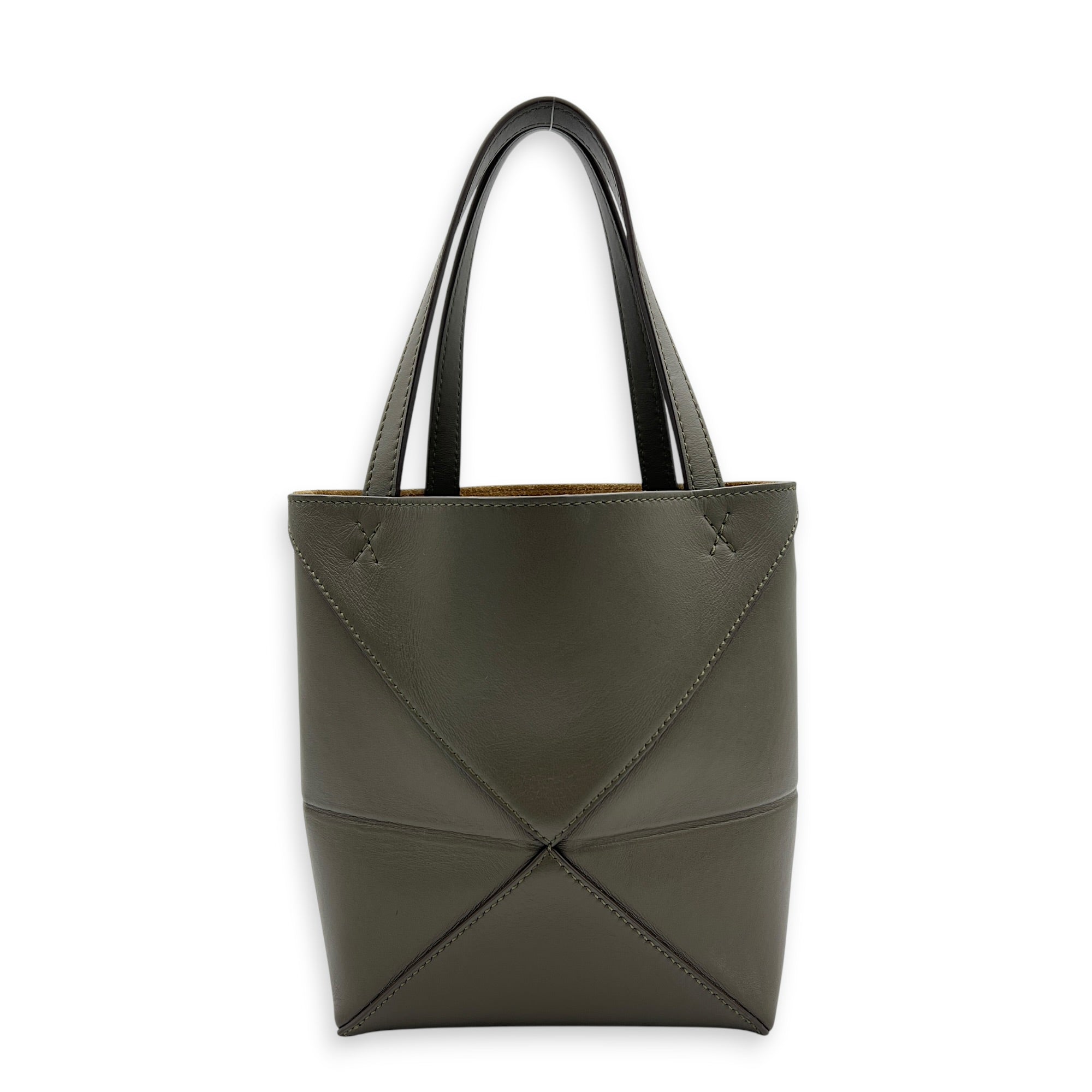 Puzzle Fold Tote Bag Mini Green in Calfskin, Gold hardware