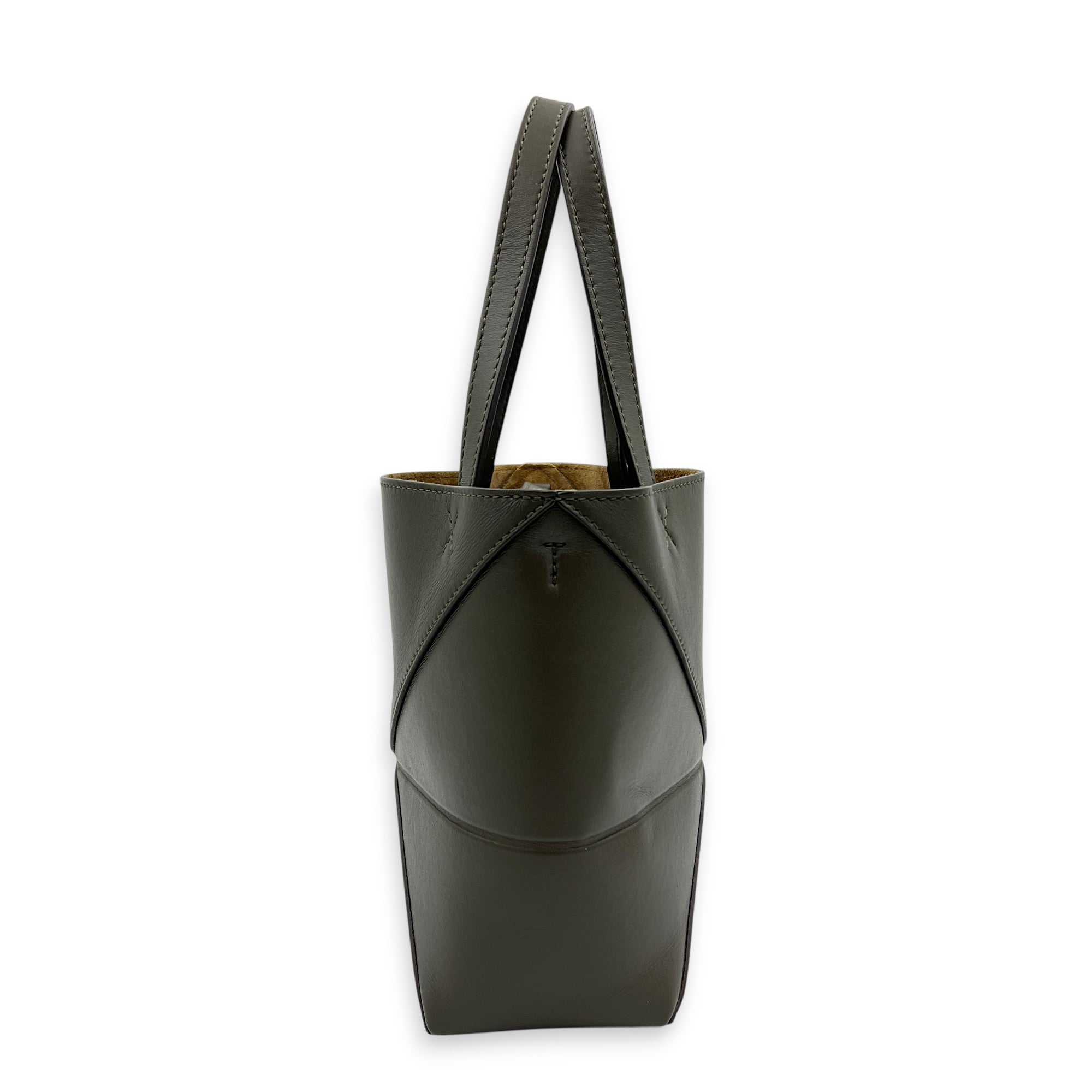 Puzzle Fold Tote Bag Mini Green in Calfskin, Gold hardware