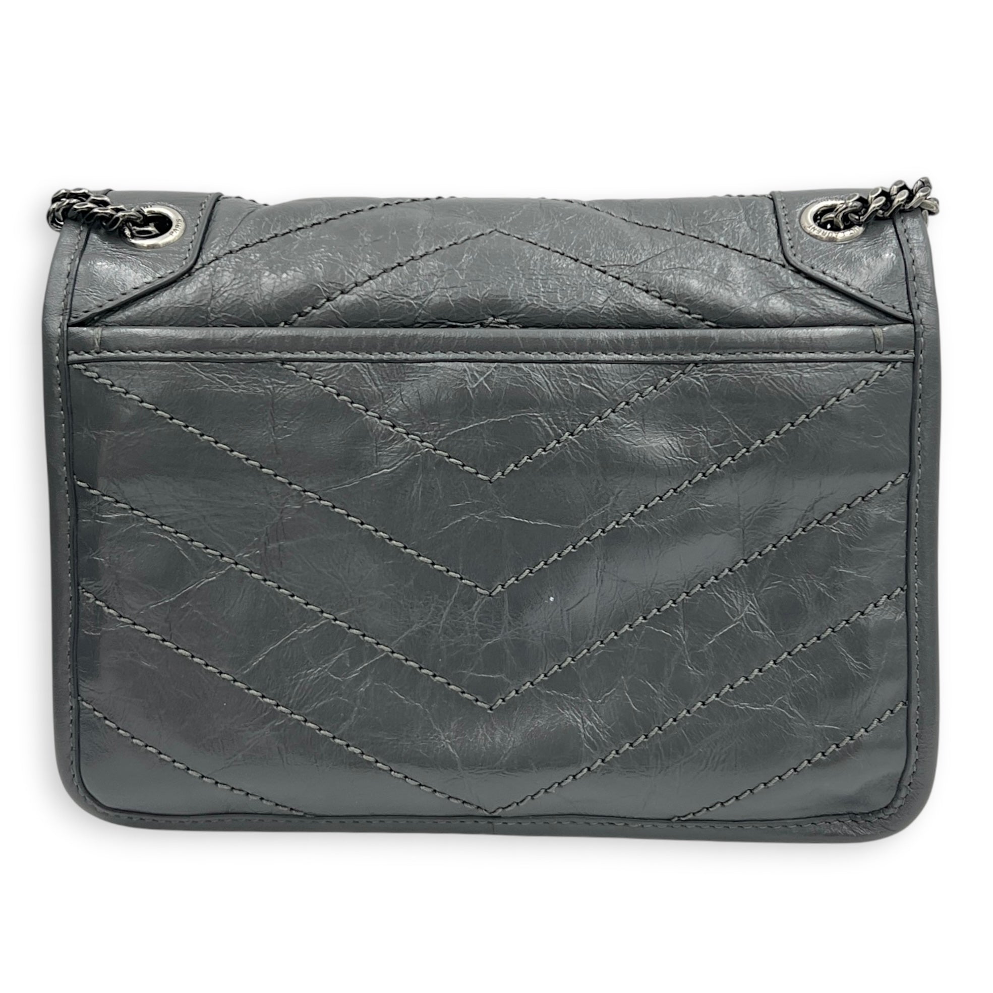 Niki Baby Grey Shoulder Bag in Calfskin, Ruthenium hardware