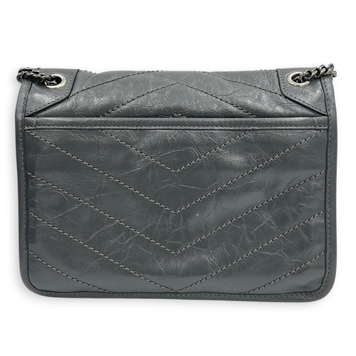 Niki Baby Grey Shoulder Bag in Calfskin, Ruthenium hardware