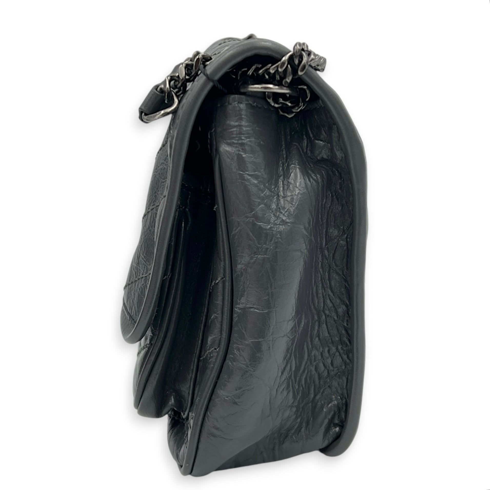 Niki Baby Grey Shoulder Bag in Calfskin, Ruthenium hardware
