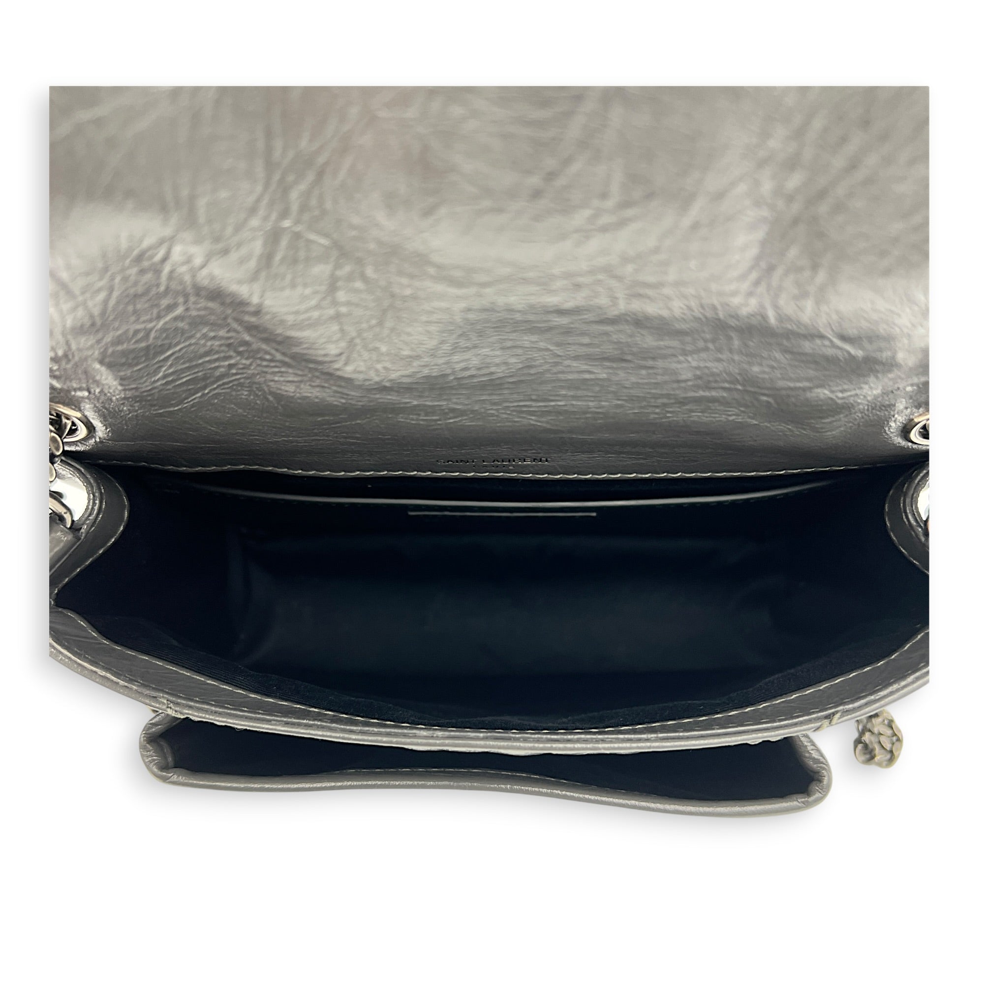 Niki Baby Grey Shoulder Bag in Calfskin, Ruthenium hardware