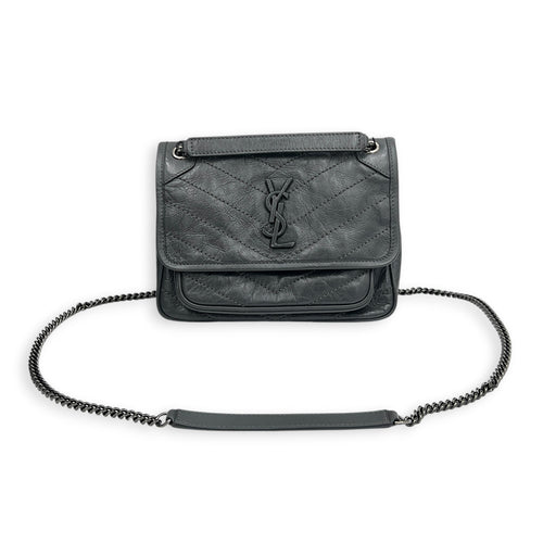 Niki Baby Grey Shoulder Bag in Calfskin, Ruthenium hardware