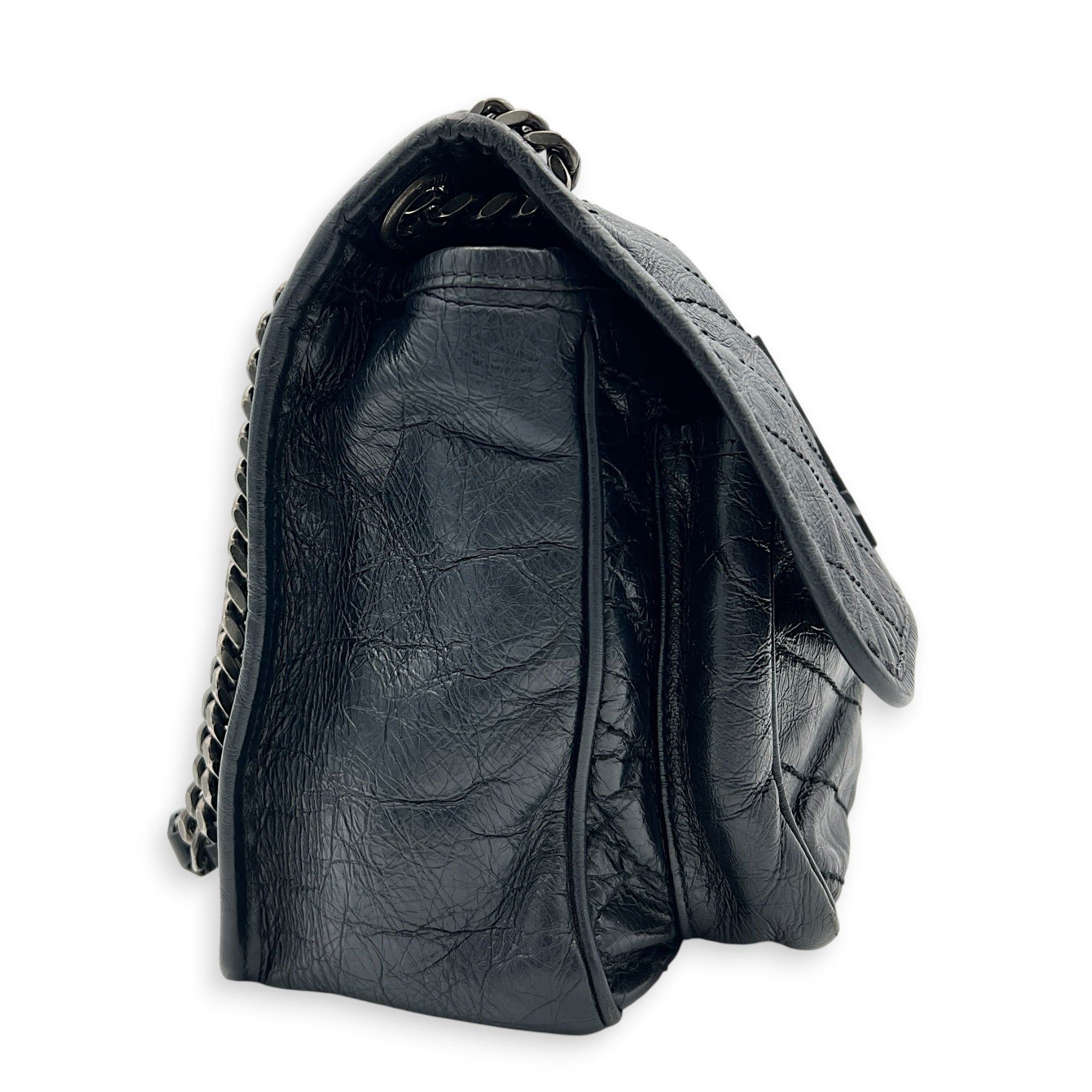 Niki Shoulder Bag Black in Calfskin, Ruthenium hardware