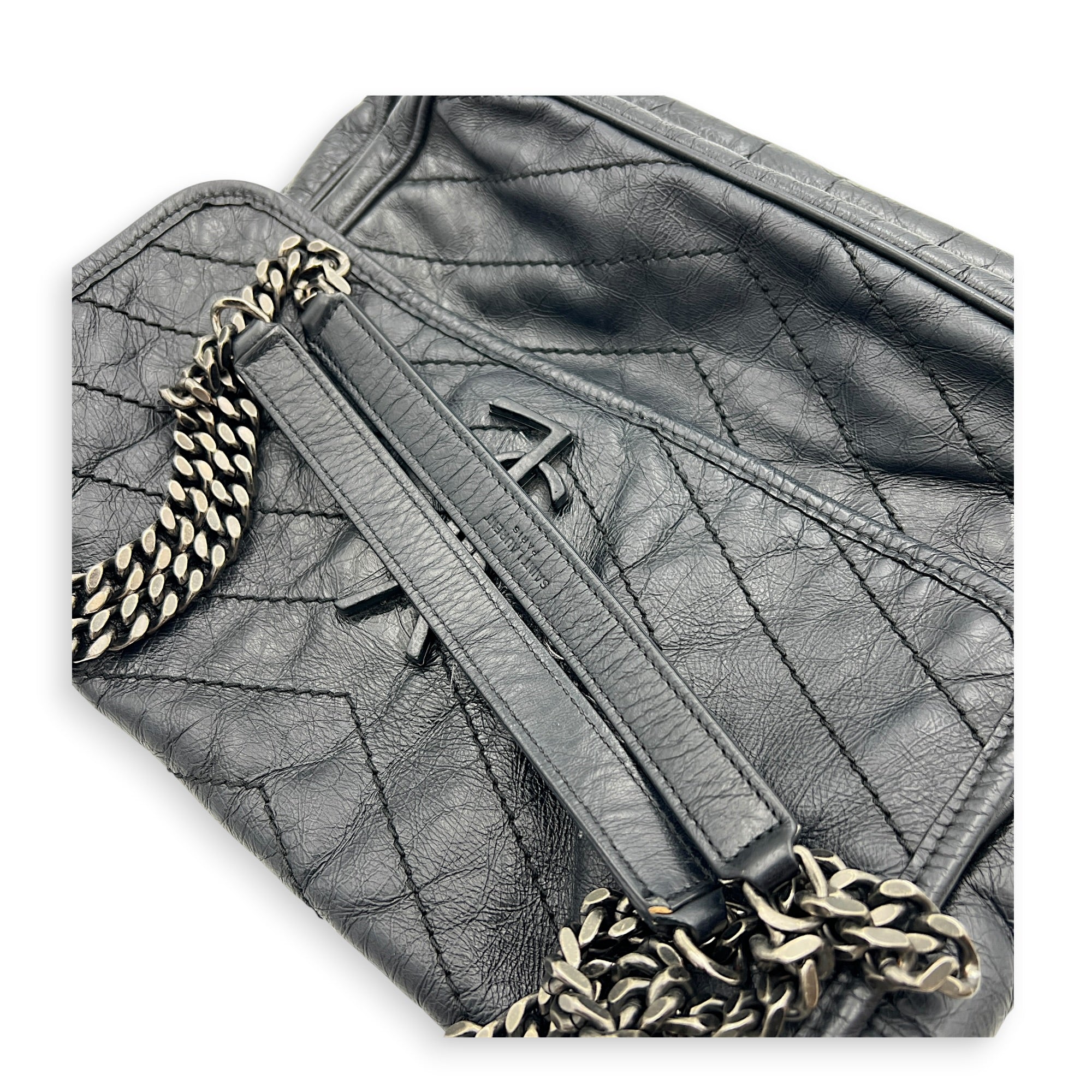 Niki Shoulder Bag Black in Calfskin, Ruthenium hardware