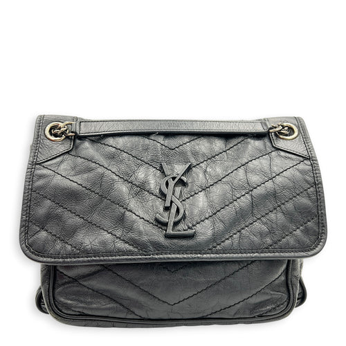 Niki Shoulder Bag Black in Calfskin, Ruthenium hardware