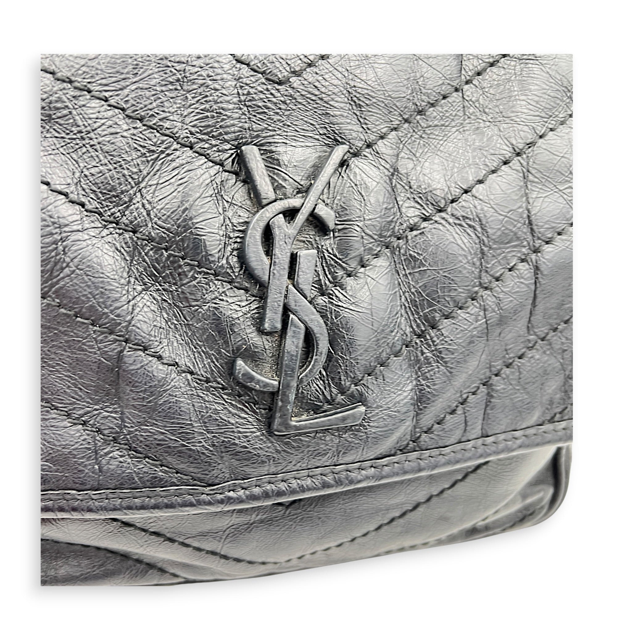 Niki Shoulder Bag Black in Calfskin, Ruthenium hardware