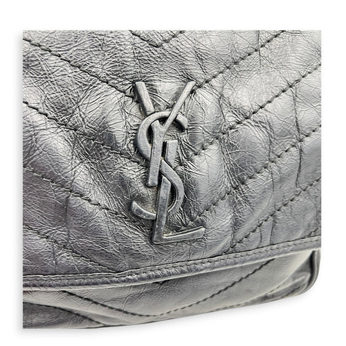 Niki Shoulder Bag Black in Calfskin, Ruthenium hardware
