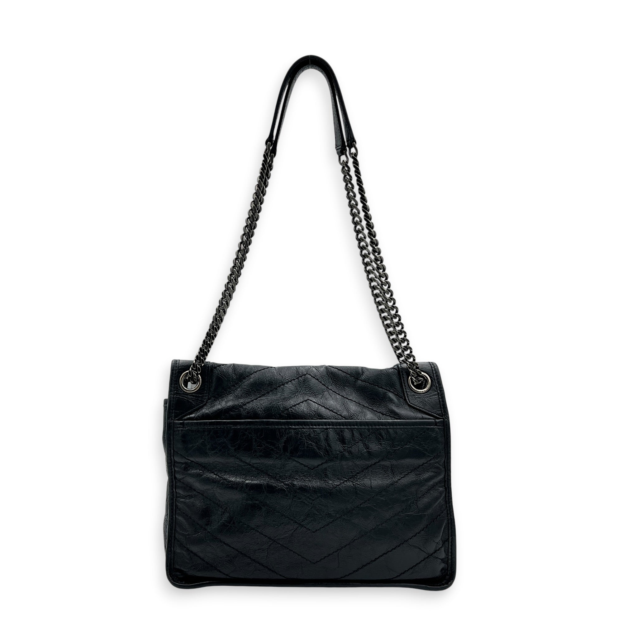 Niki Shoulder Bag Black in Calfskin, Ruthenium hardware