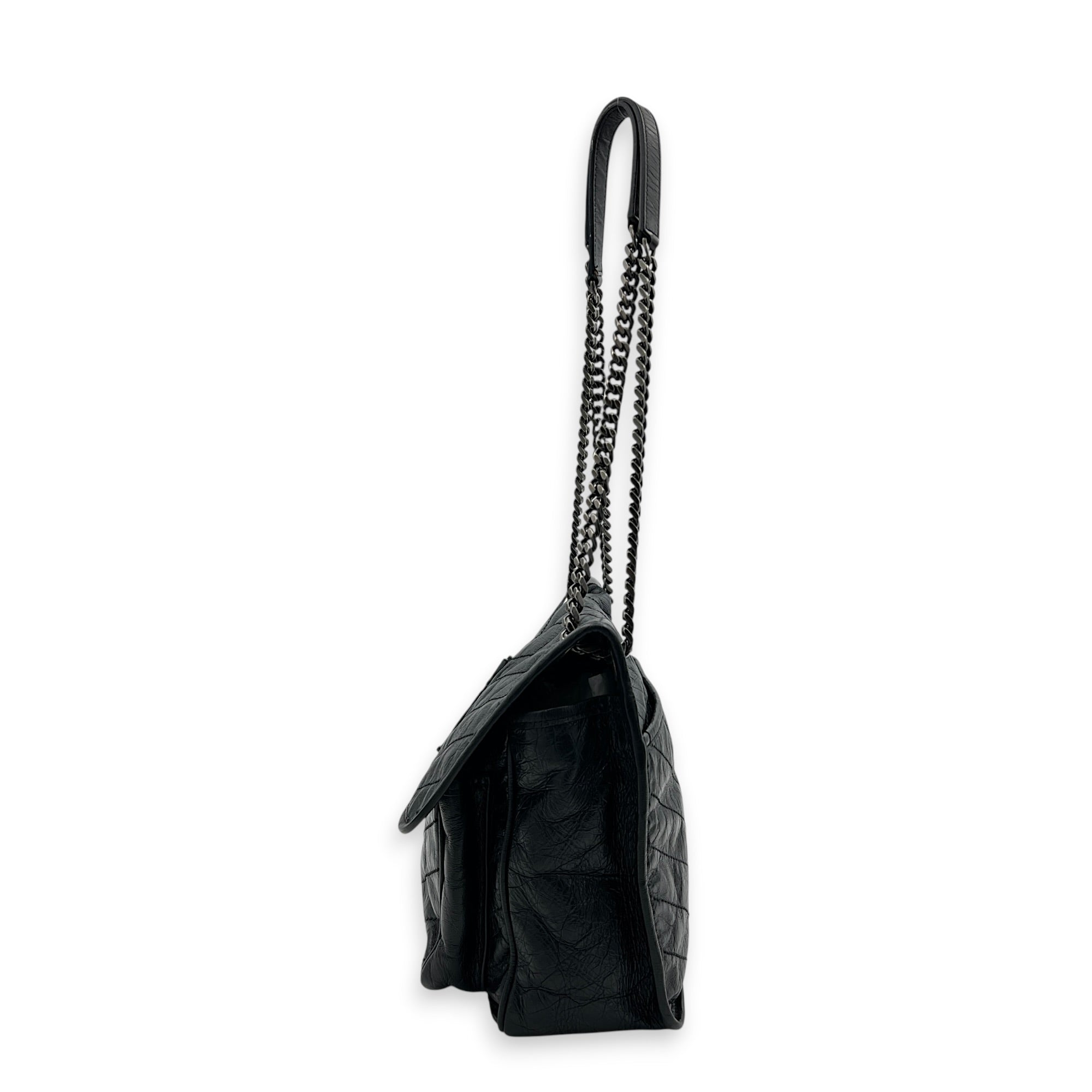 Niki Shoulder Bag Black in Calfskin, Ruthenium hardware